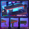 Bestier 42" Gaming Desk PC Computer Office Table Desk with LED Lights & Monitor Stand & Headphone Hook in Carbon Fiber Red