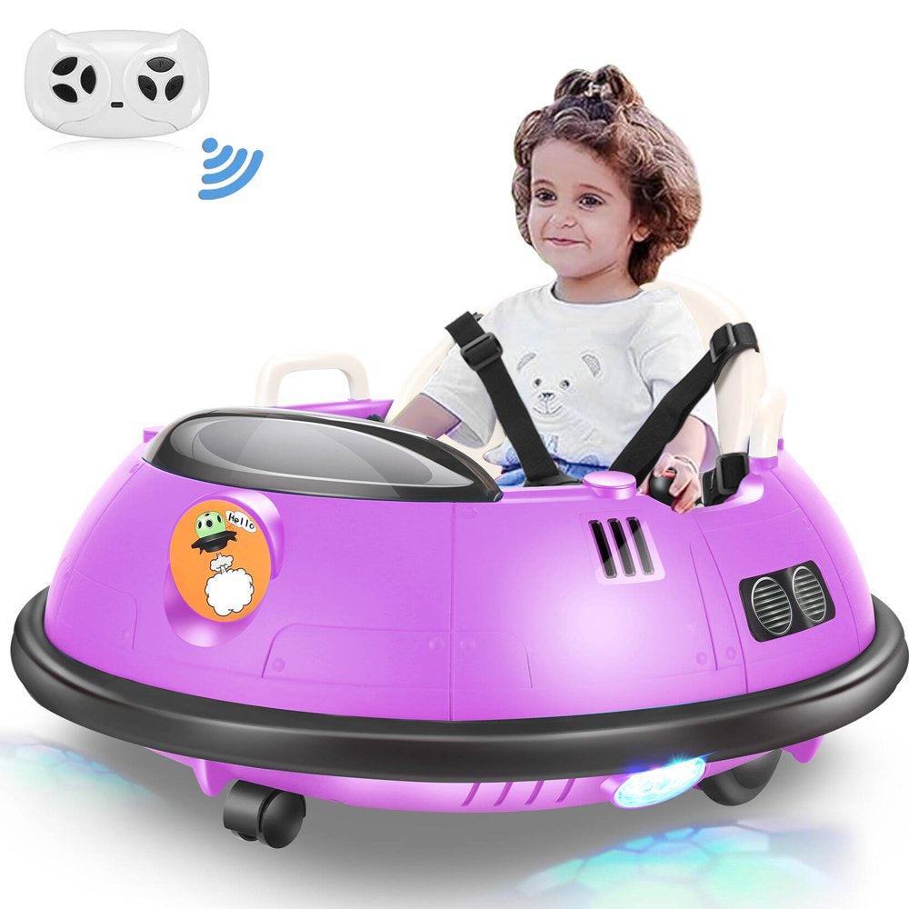 Funcid 12V Kids Bumper Car for Toddler, Electric Baby Bumper Car Ride on Toys W/Remote Control, Flashing LED Light, 360 Spin, 5-Point Seat Belt, Gift for Little Boys & Girls Age 1.5- 5 Years, Purple