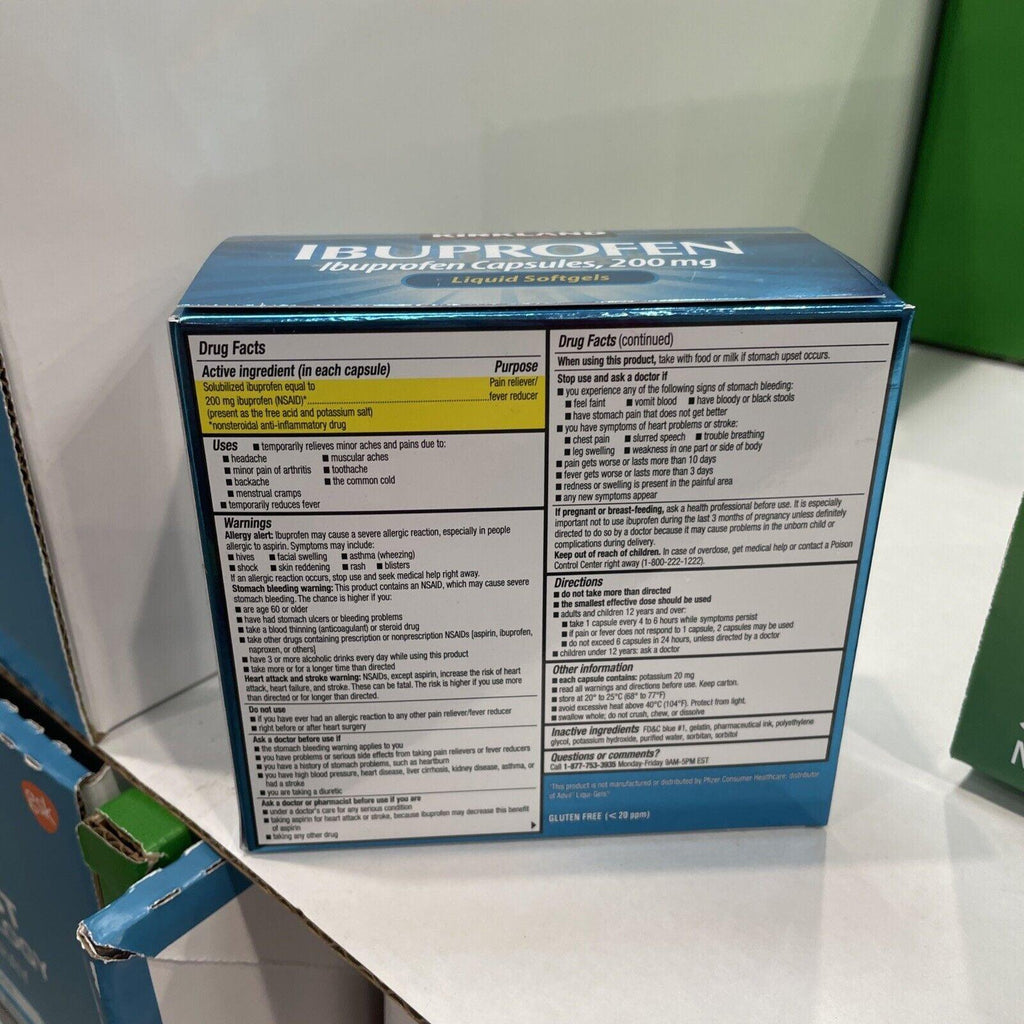 Kirkland Signature Ibuprofen Liquid Softgels 360 Capsules, 200Mg Pain/Fever