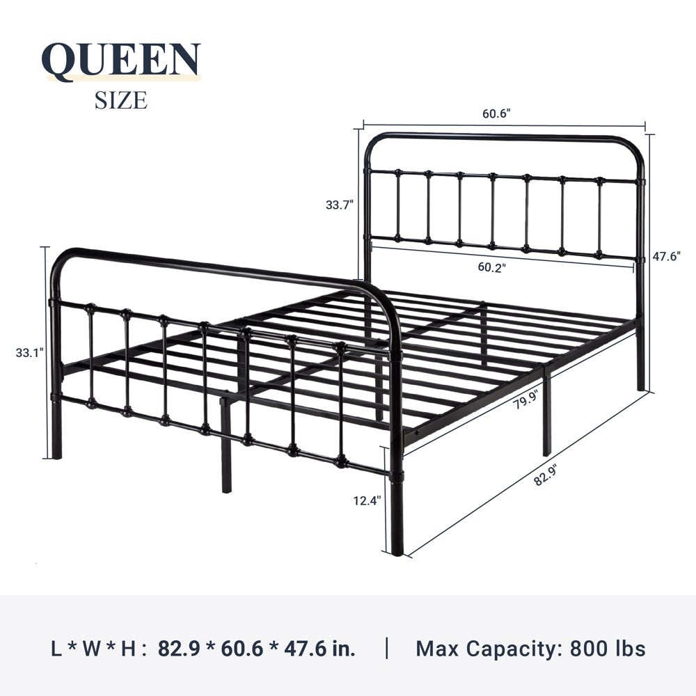 Allewie Queen Size Metal Platform Bed Frame with Victorian Style Wrought Iron-Art Headboard/Footboard, Black