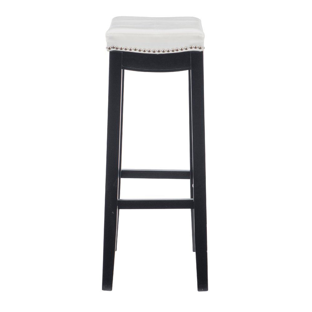 Linon Claridge 32" Backless Indoor Bar Stool, Black with White Faux Leather, Includes 1 Stool