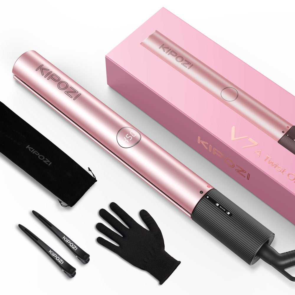 KIPOZI 2 in 1 Hair Straightener & Curling Iron Styling Tool, Fast Heat Titanium Flat Iron, Rose Gold