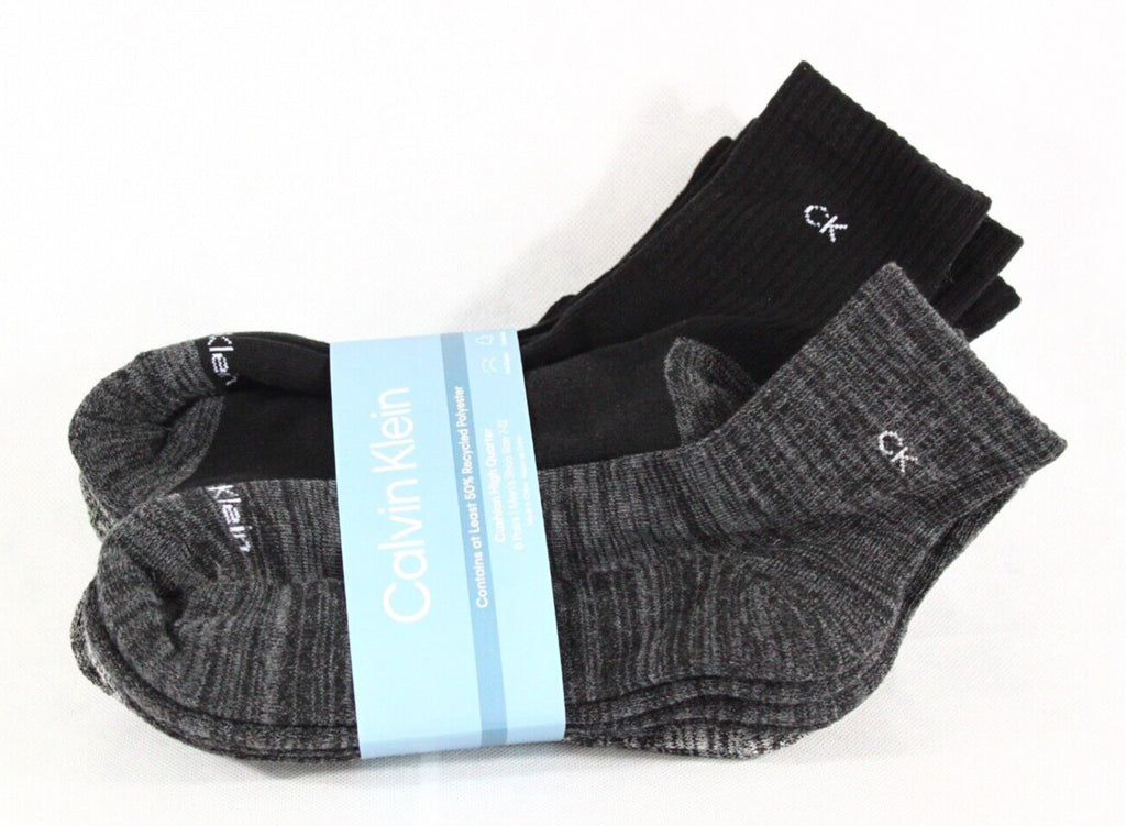 8-Pair Calvin Klein Men'S Cushion Quarter Socks Black/Gray 7-12 Free Shipping