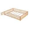 Uhomepro Queen Size Wood Floor Bed Frame with Fence and Door for Kids, Toddlers, Natural