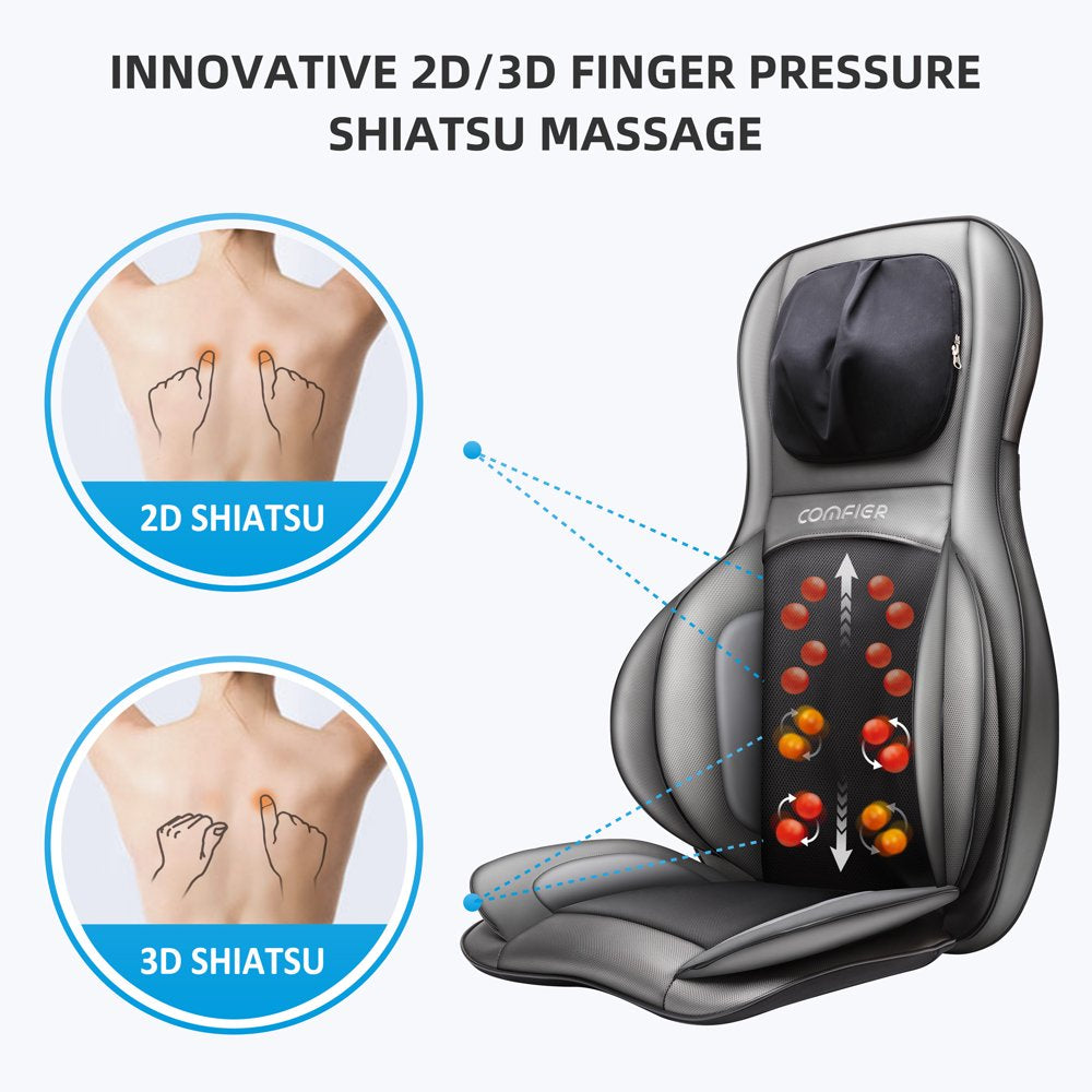 Comfier Shiatsu Neck Back Massager with APP Remote, 2D/3D Kneading Massage Chair Pad, Heating Compression Seat Cushion Massagers, Ideal Gifts