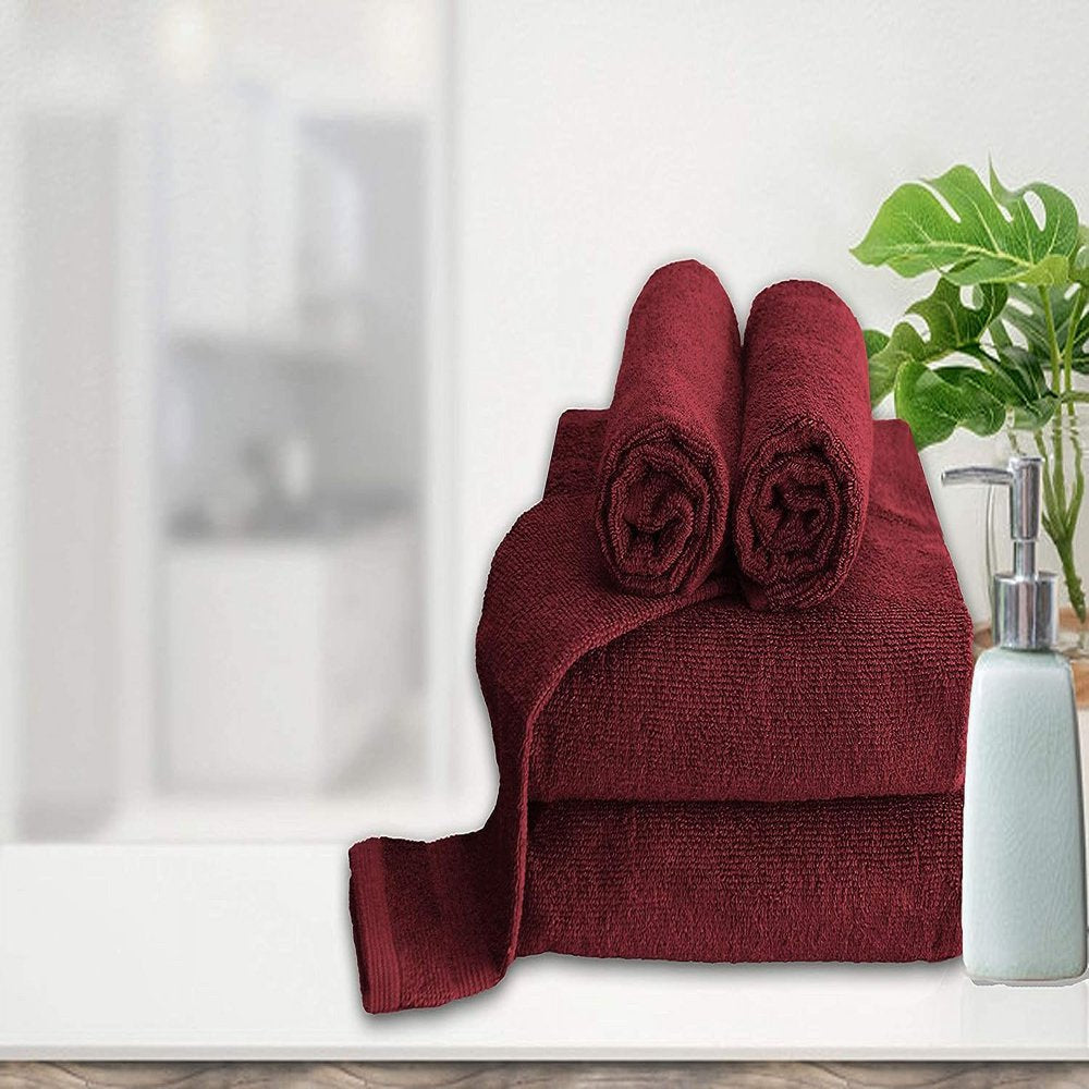 BELIZZI HOME 8 Piece Towel Set 100% Ring Spun Cotton, 2 Bath Towels 27X54, 2 Hand Towels 16X28 and 4 Washcloths 13X13 - Ultra Soft Highly Absorbent Machine Washable Hotel Spa Quality - Burgundy