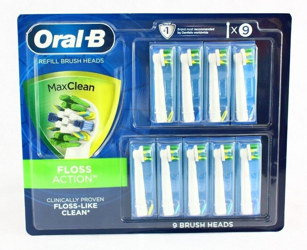 New Genuine Oral-B Max Advanced Clean or Floss Action Refill Brush Heads 9 Count