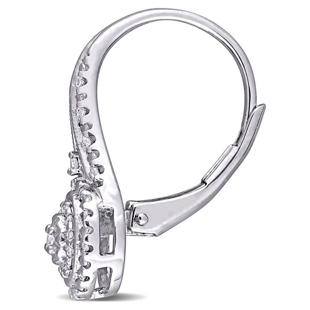 Superjeweler Nearly 1/2 Carat Diamond Double Halo Leverback Hoop Earrings, 3/4 Inch for Women