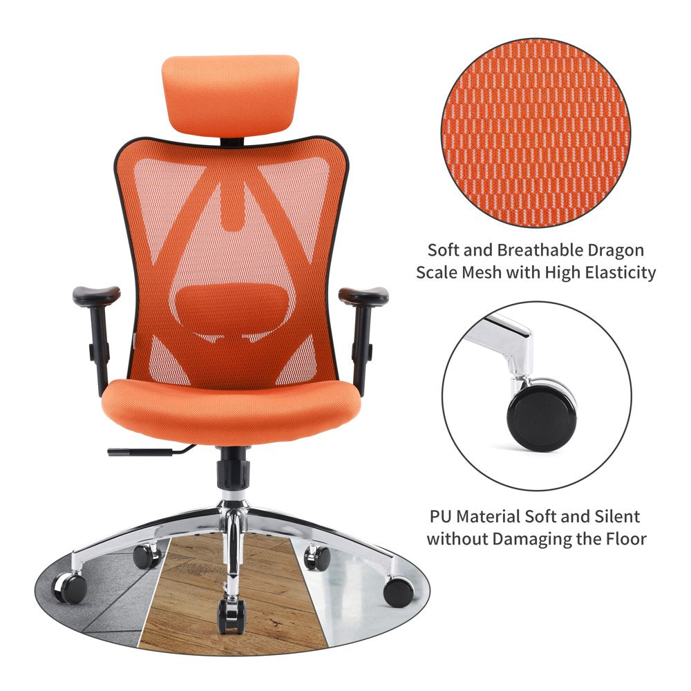 SIHOO Ergonomic High Back Office Chair, Adjustable Computer Desk Chair with Lumbar Support, 300Lb, Orange