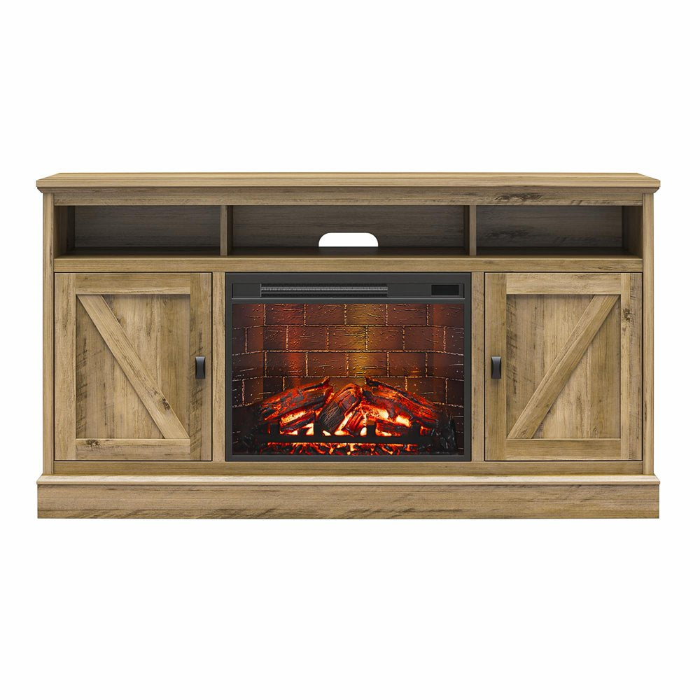 Ameriwood Home Ashton Lane Electric Fireplace TV Stand for Tvs up to 65", Rustic Oak