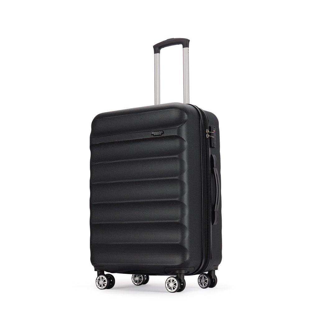 Ginza Travel 28 Inch Hard Shell Checked Luggage with Double Spinner Wheels,Black