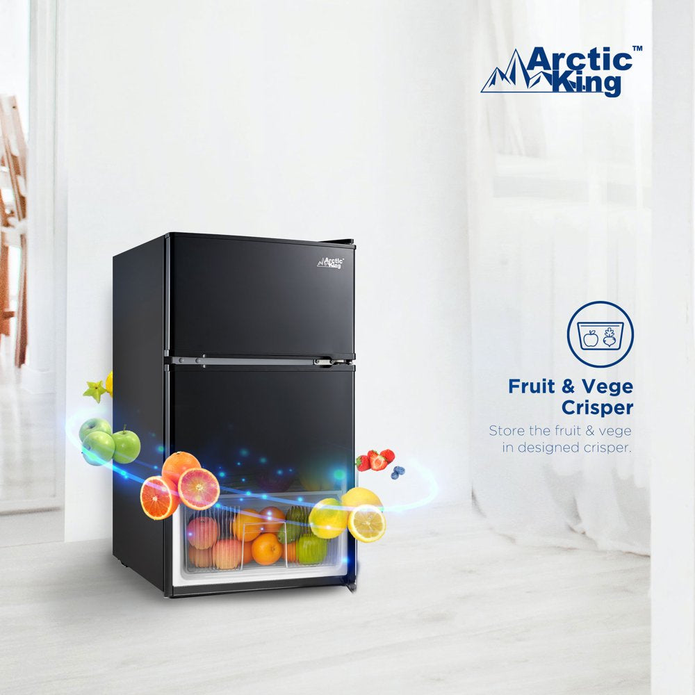 Arctic King 3.2 Cu Ft Two Door Mini Fridge with Freezer, Black, E-Star, ARM32D5ABB