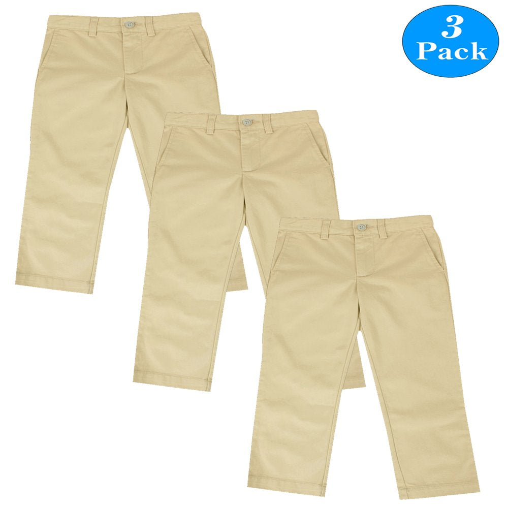 Boys Slim Straight Flat Front School Uniform Pants(Little Boys,Big Boys)(3-Pack)