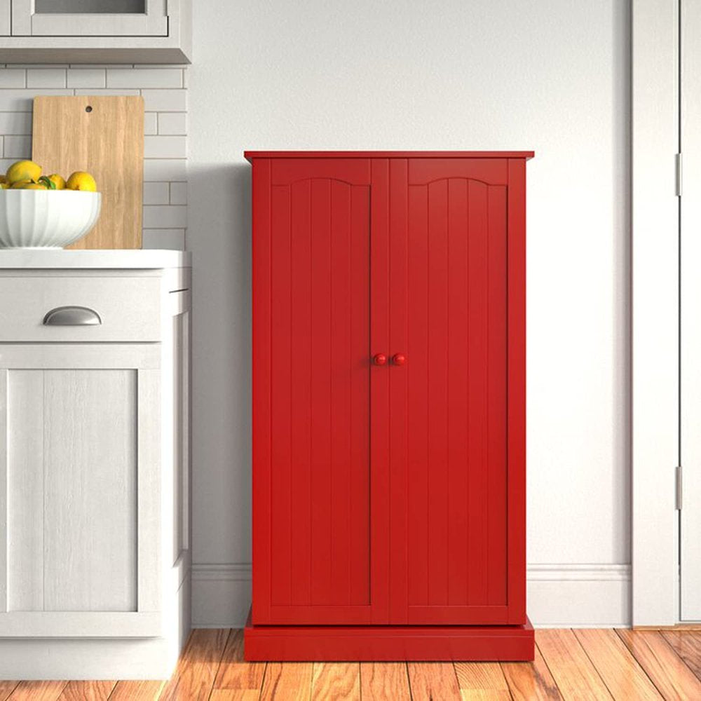 HOMEFORT 41" Kitchen Pantry, Farmhouse Pantry Cabinet, Storage Cabinet with Doors and Adjustable Shelves (Red)