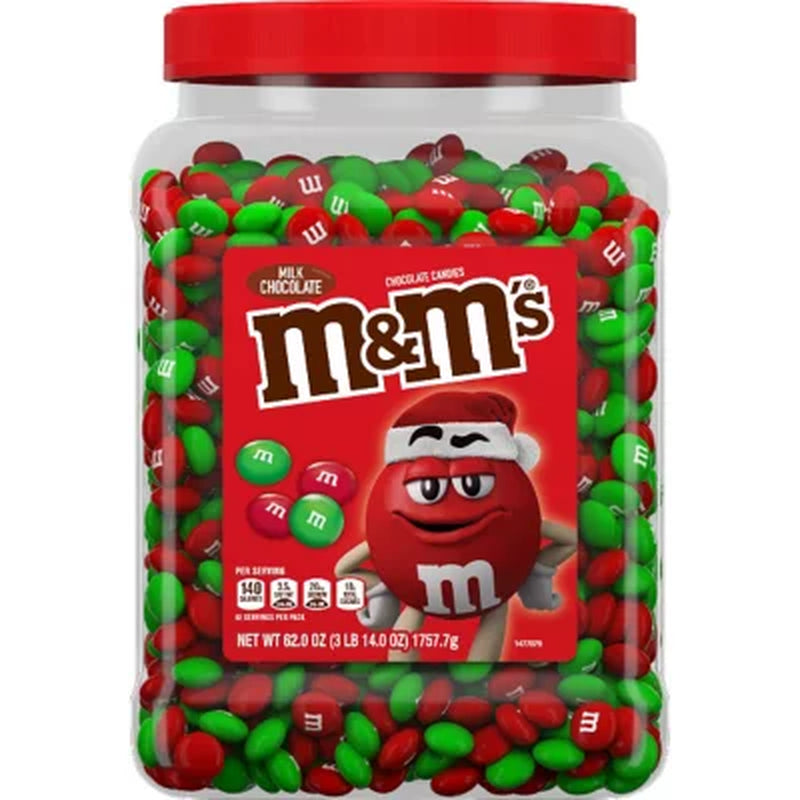 M&M'S Holiday Milk Chocolate Christmas Candy, Resealable Jar (62 Oz.)