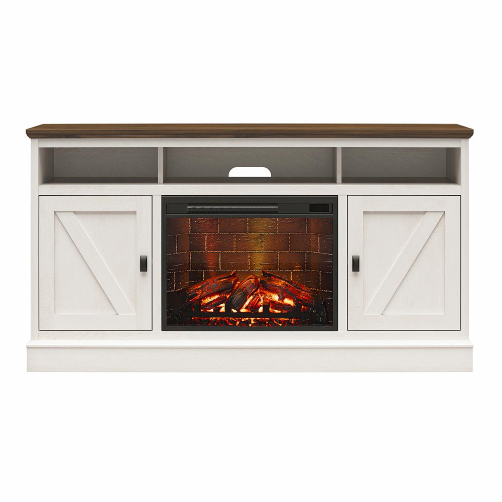 Ameriwood Home Ashton Lane Electric Fireplace TV Stand for Tvs up to 65", Magnolia Oak/Columbia Walnut