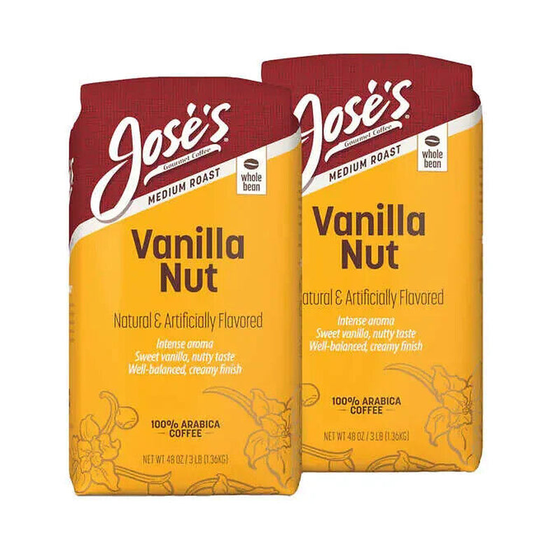 Jose’S Vanilla Nut Whole Bean Coffee 3 Lb, 2-Pack Gluten Free, FASH SHIPPING