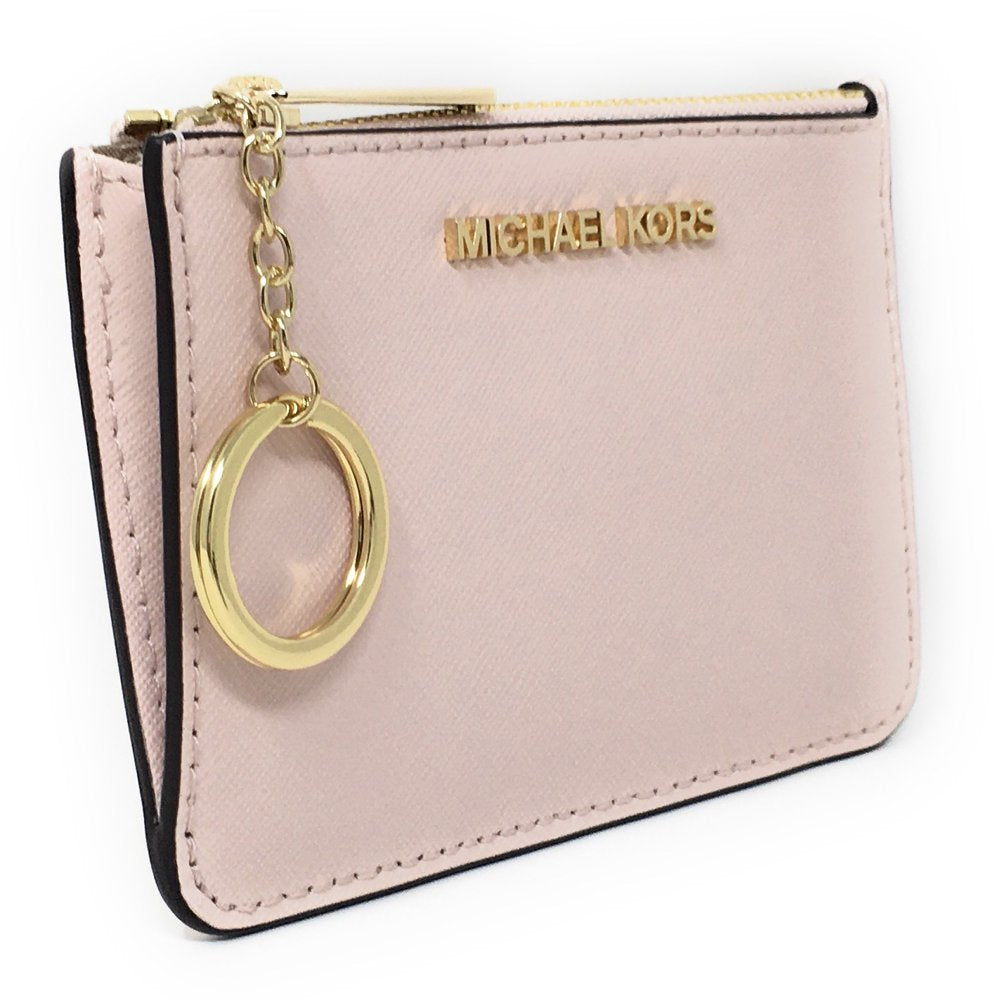 Michael Kors Womens Jet Set Travel Small Top Zip Coin Pouch with Id Holder in Saffiano Leather (Powder Blush)