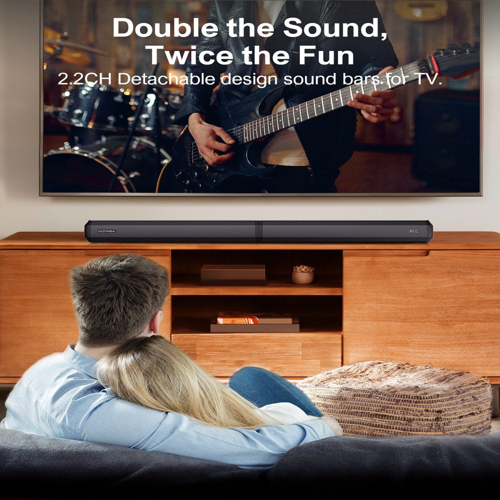 ULTIMEA 2.2Ch Sound Bar for TV, Built-In Dual Subwoofer, 2 in 1 Separable Bluetooth 5.3 Soundbar , Bassmax Adjustable TV Surround Sound Bar, Hdmi-Arc/Optical/Aux Home Theater Speakers, Wall Mount