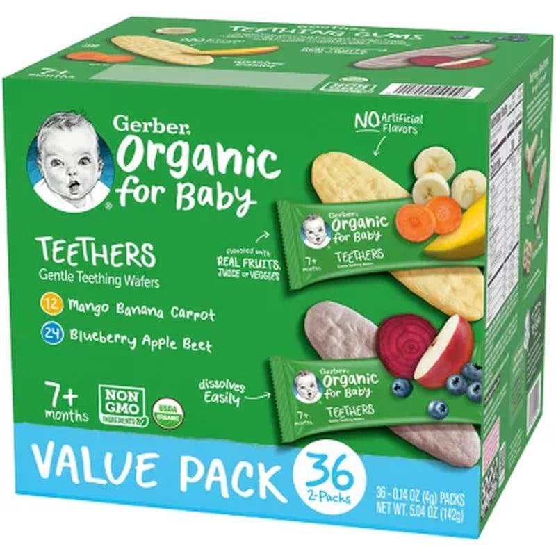 Gerber Organic Gentle Teething Wafers, Variety Pack (36 Ct.)