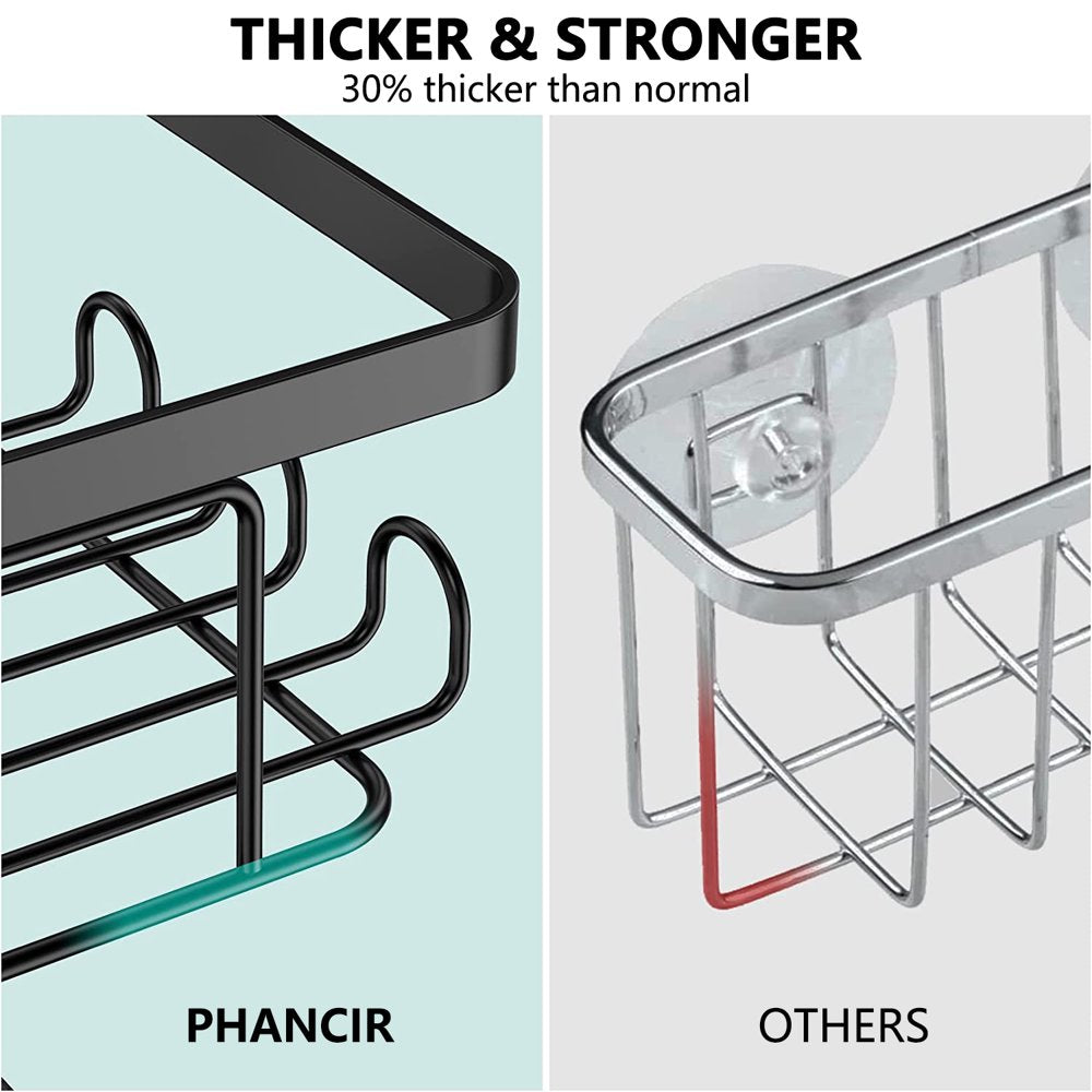 PHANCIR 3 Pcs Corner Shower Caddy Shower Organizer, 2 Tier Self-Adhesive Bathroom Organizer Shower Caddy Basket with Soap Holder, No Drilling Wall Mounted Rustproof Stainless Steel Shower Rack Black