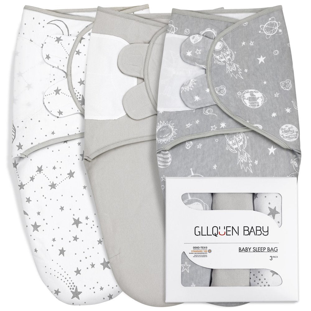 Gllquen Baby Swaddle Blankets for Baby Boy Girl for 0-3 Months Newborn, 3 Pack Wrap Set, Grey Planet