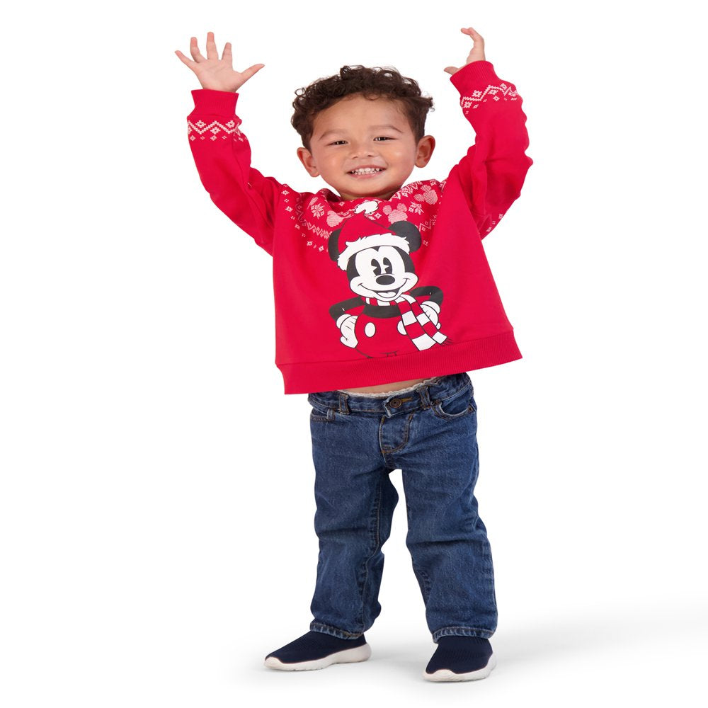 Mickey Mouse Christmas Toddler Unisex Fleece Sweatshirt with Long Sleeves, Sizes 12M-5T