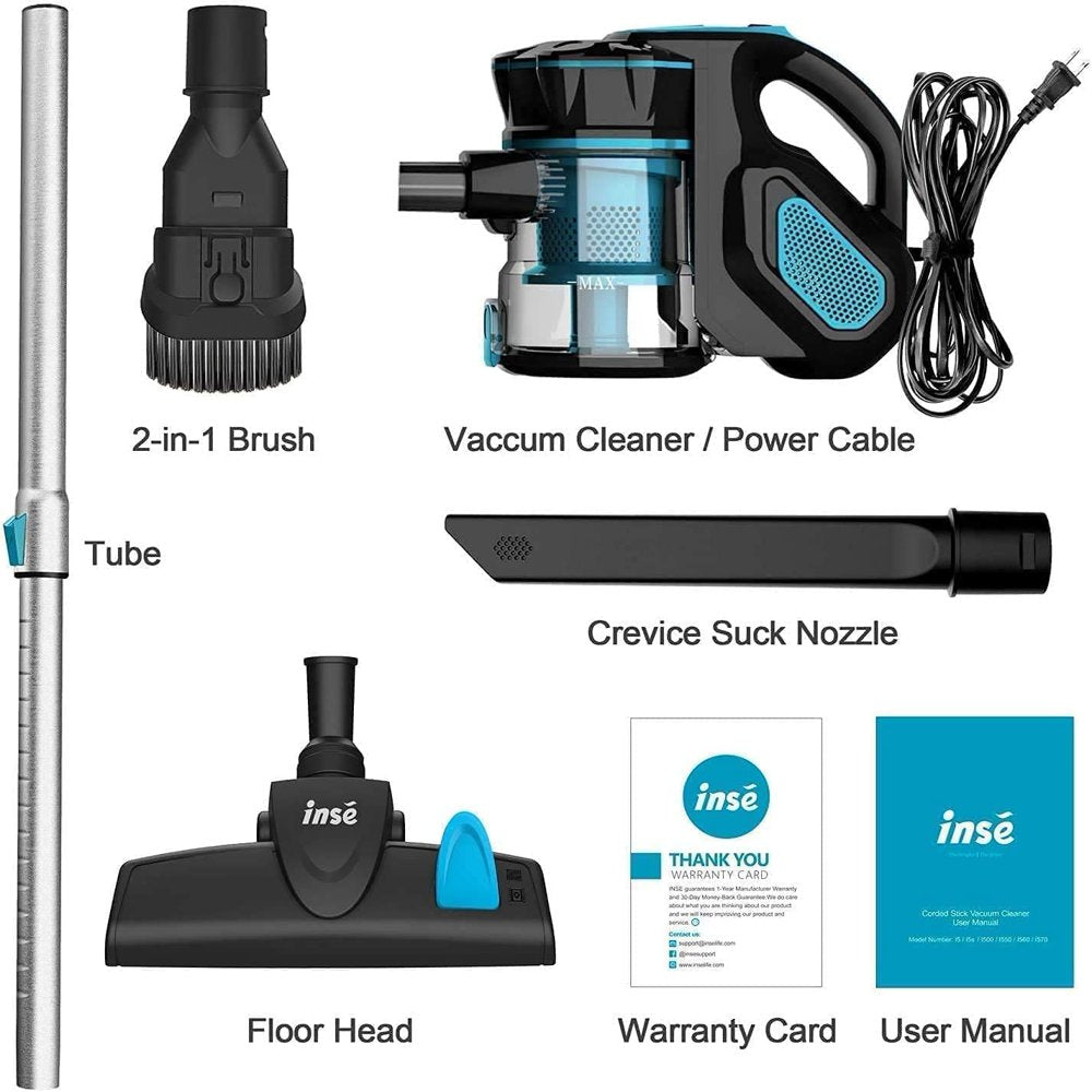 INSE Corded Vacuum Cleaner for Hard Floor Carpet, 3 in 1 Handheld Stick Vacuum Cleaner with 600W Motor, 18Kpa Suction Blue