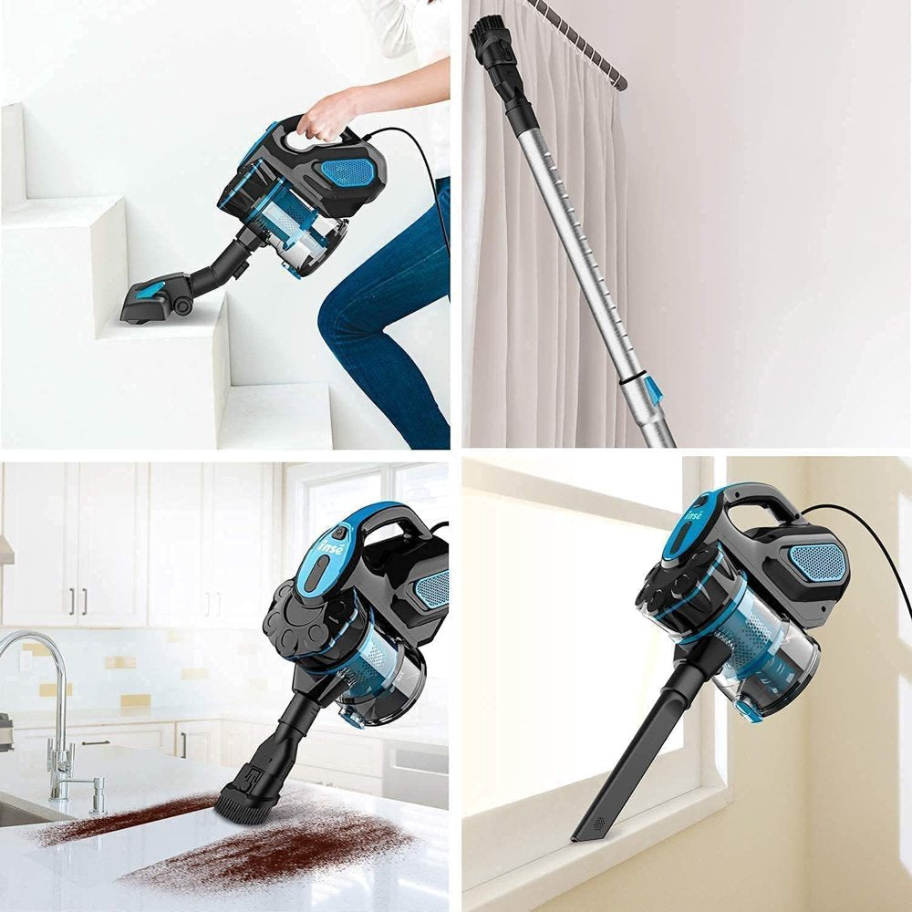 INSE Corded Vacuum Cleaner for Hard Floor Carpet, 3 in 1 Handheld Stick Vacuum Cleaner with 600W Motor, 18Kpa Suction Blue