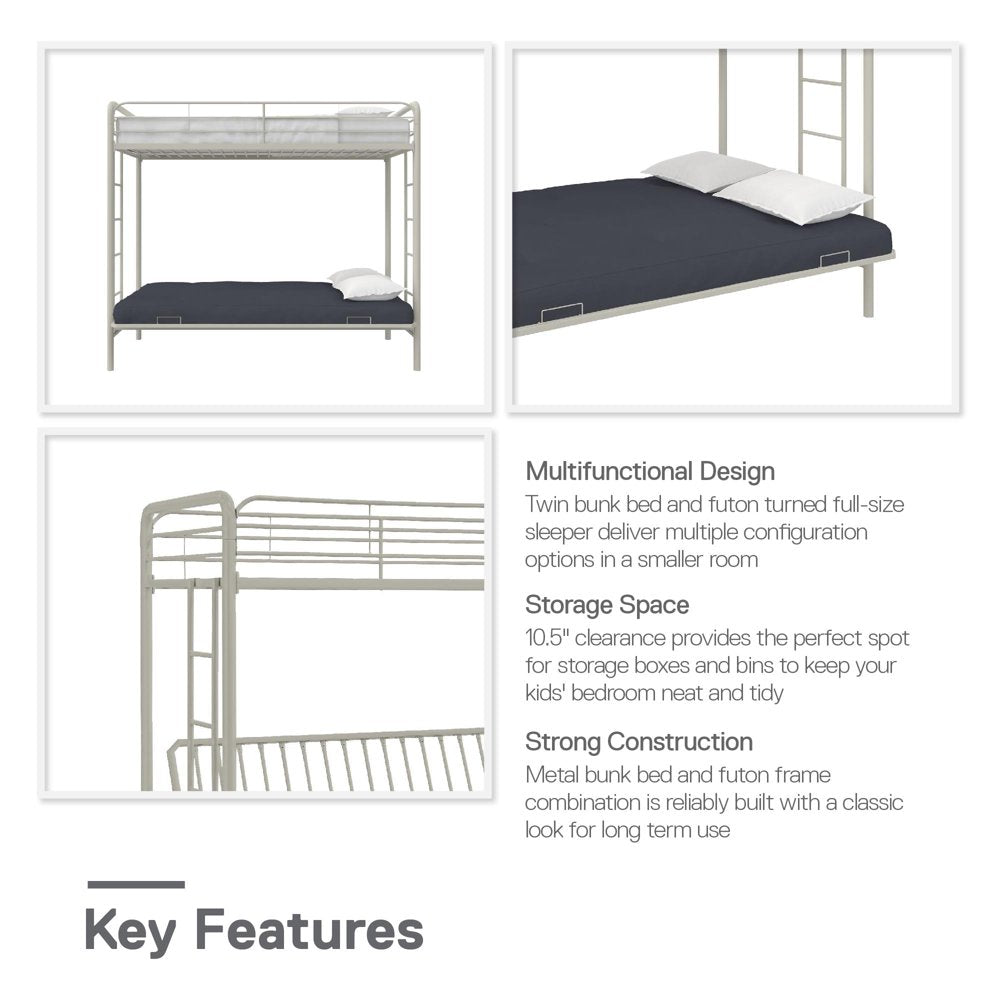 DHP Sammie Twin over Futon Metal Bunk Bed, off White