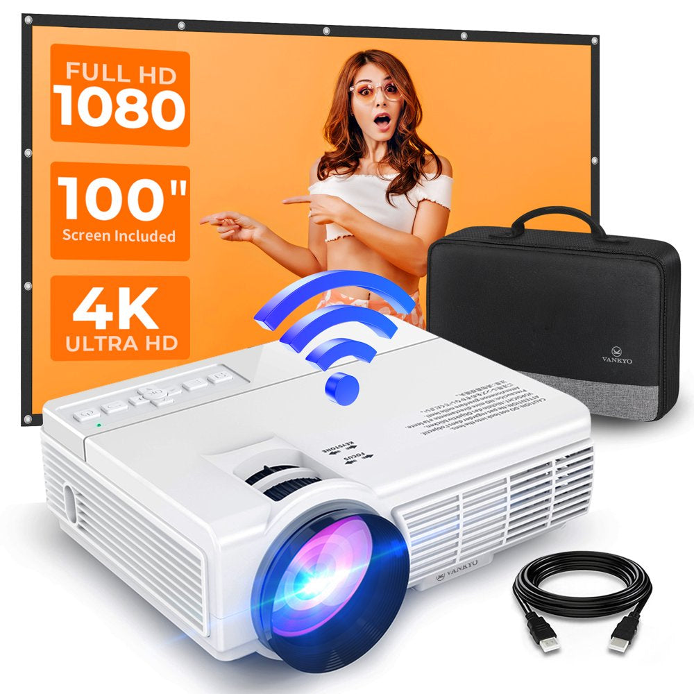 Wifi Mini Projector, VANKYO Leisure 1 Pro Portable Video Projector, 1080P Supported 230" Projection Size Home Theater Projector for Ios/Android Devices, Compatible with TV Stick, HDMI, VGA and USB