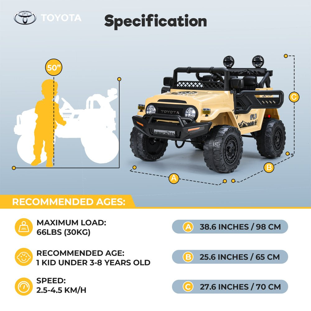 Licensed Toyota FJ Cruiser 12V 7AH Kids Electric Ride on Truck Battery Powered Car Toys 3 Speeds with Parent Remote Control,Spring Suspension & Slow Start