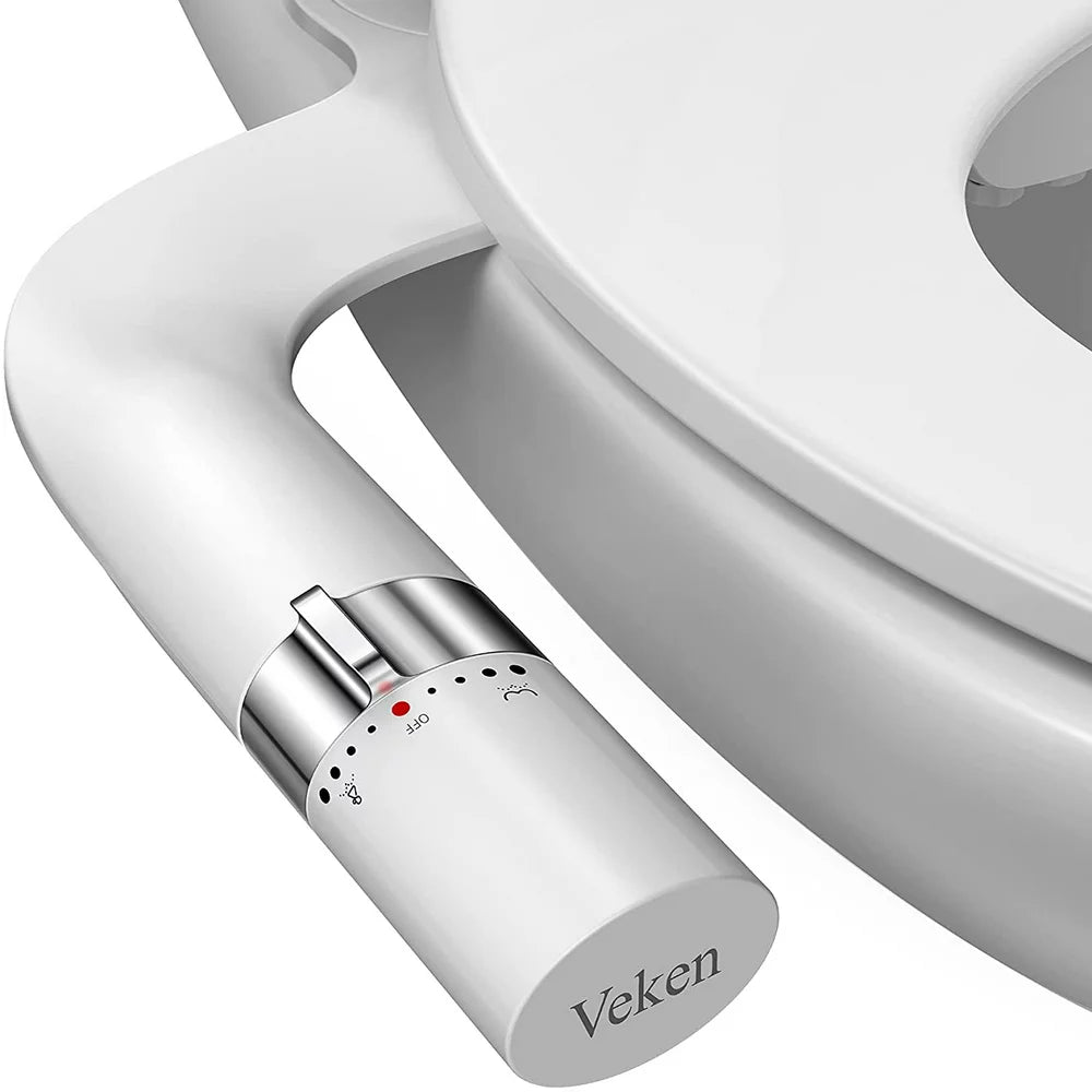 Veken Ultra-Slim Dual Nozzle Bidet Attachment for Toilet, Silver