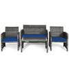 Costway 4PCS Patio Rattan Furniture Set Conversation Glass Table Top Sofa Cushioned Navy