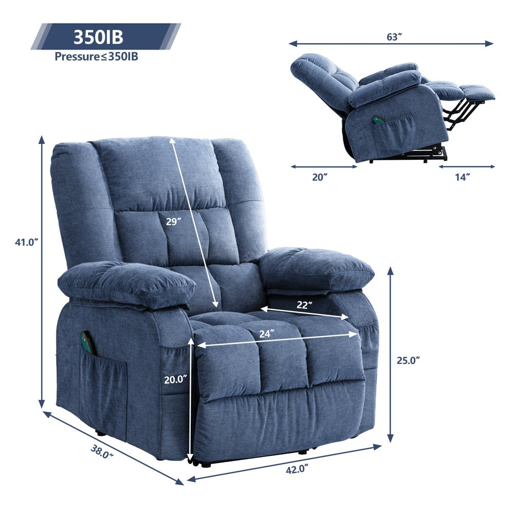 BOSMILLER Power Lift Recliner Chair Recliners for Elderly with Heat and Massage Recliner Chair for Living Room with Infinite Position and Side Pocket,Usb Charge Port,Blue