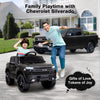 Funtok Licensed Chevrolet Silverado 12V Kids Electric Powered Ride on Toy Car with Remote Control & Music Player, Black