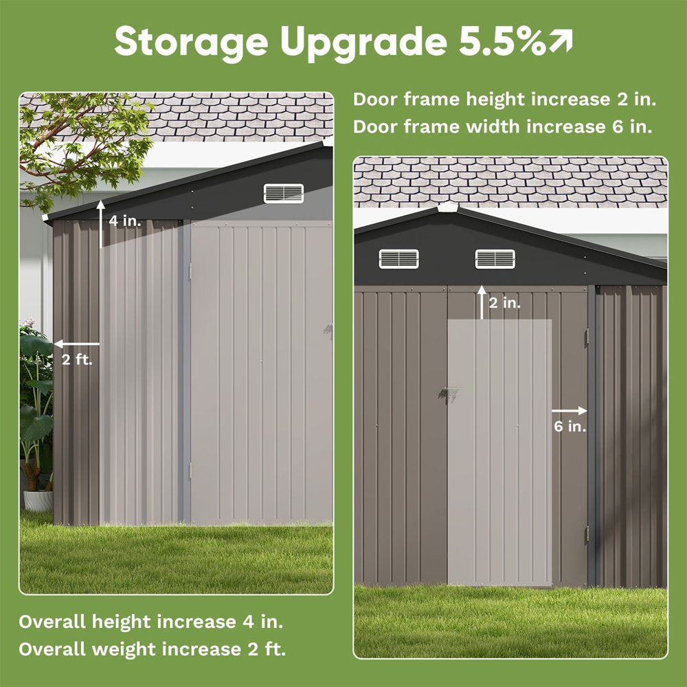 Patiowell Size Upgrade 10 X 10 Ft Outdoor Storage Metal Shed with Sloping Roof and Double Lockable Door, Brown