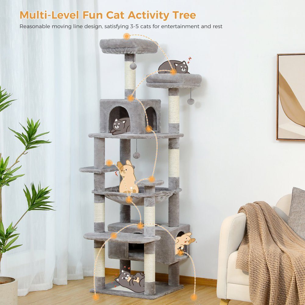 PAWZ Road 73" Cat Tree for Large Cats Multi Level Tall Cat Tower Condo with 7 Scratching Posts, Gray