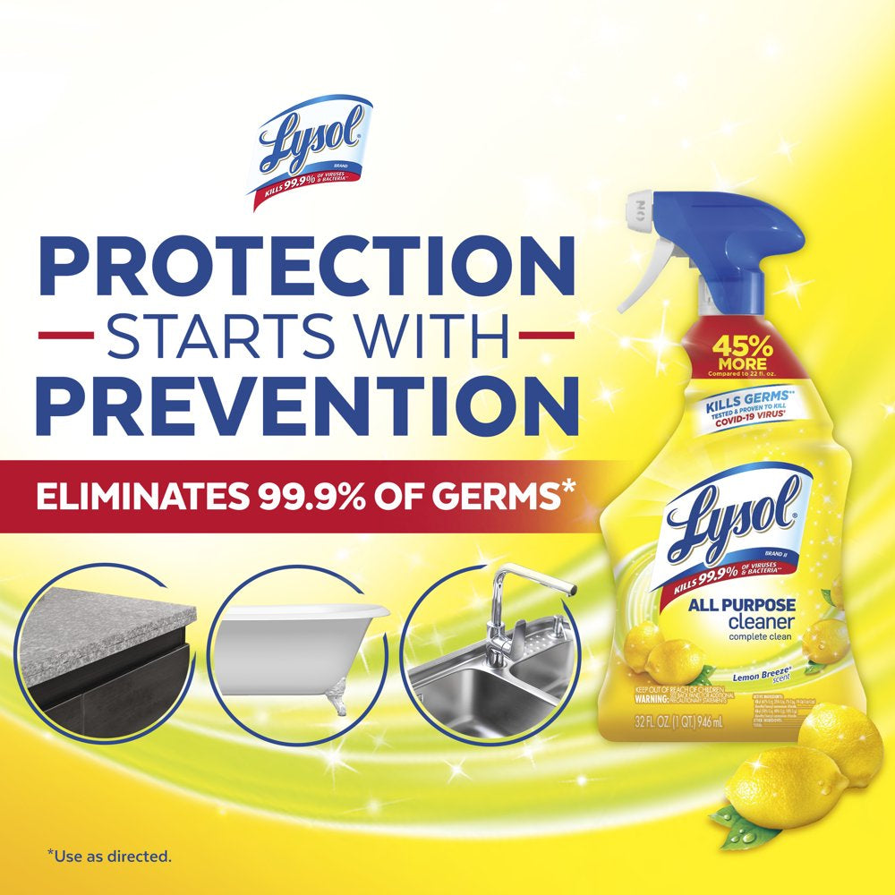 Lysol All-Purpose Cleaner, Sanitizing and Disinfecting Spray, to Clean and Deodorize, Lemon Breeze Scent, 32Oz