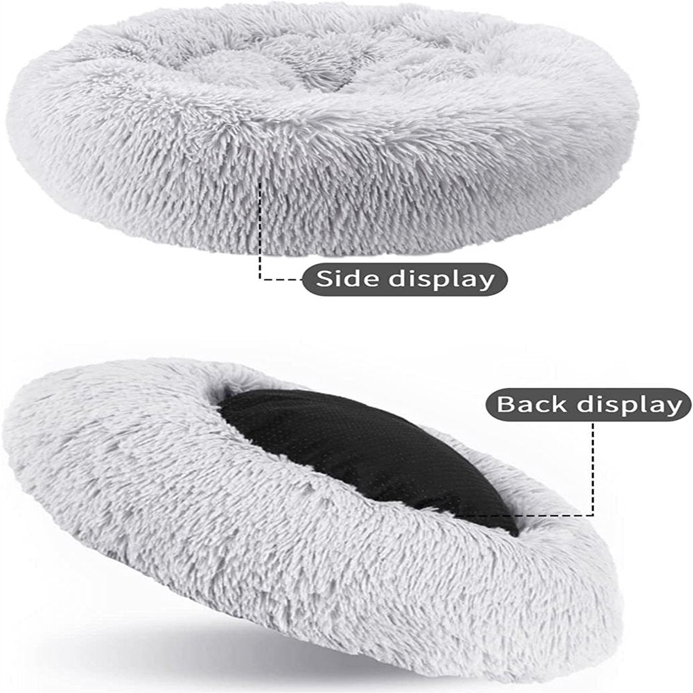 Nisrada Calming Donut Pet Bed for Dogs & Cats, 24 Inch Dog Bed for Small Melium Large Dogs, Washable-Round Pet Bed for Puppy and Kitten with Slip-Resistant Bottom (24 Inch, Light Gray)