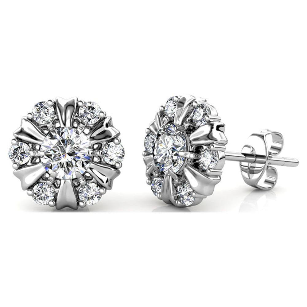 Cate & Chloe Millie 18K White Gold Plated Silver Earrings with Crystals | Stud Earrings for Women, Girls, Jewelry Gift for Her