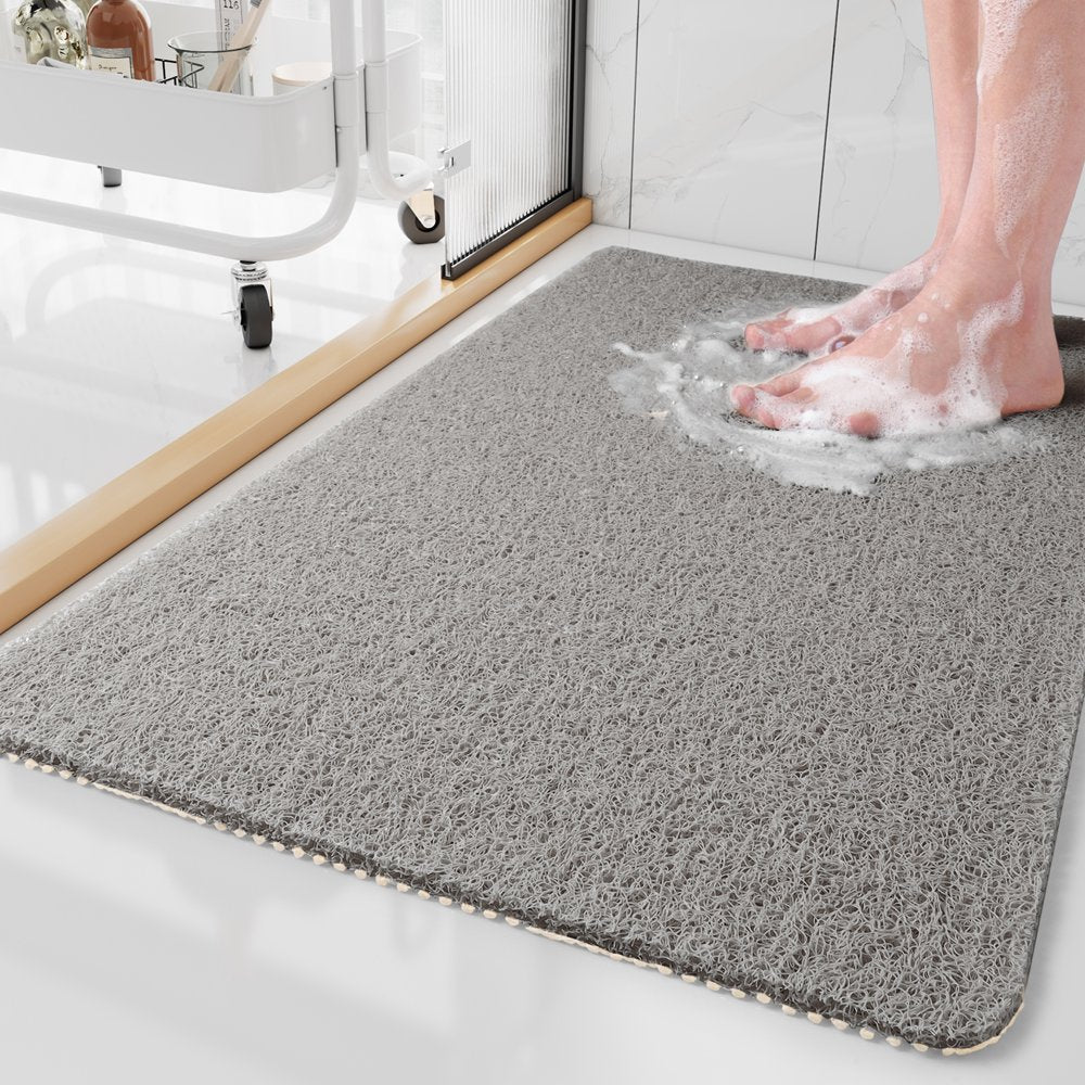 SIXHOME Shower Mats for Bathtub 17"X30" Non Slip Bathtub Mat PVC Loofah Bath Mat for Tub Quick Drying Shower Stall Mat Comfortable Textured Surface Bathroom Floor Mats for Wet Areas Grey