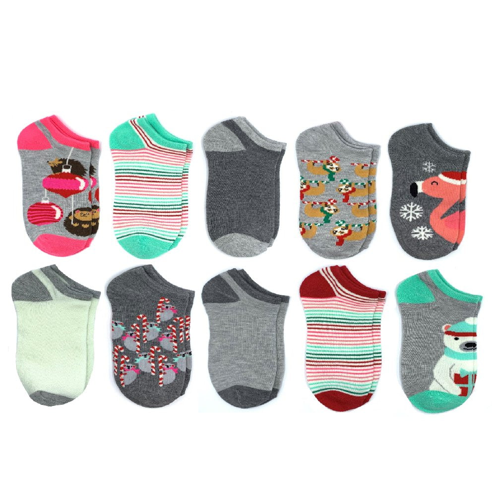 Women'S Holiday No-Show Socks, Holiday Critters, 10-Pack, Size 4-10