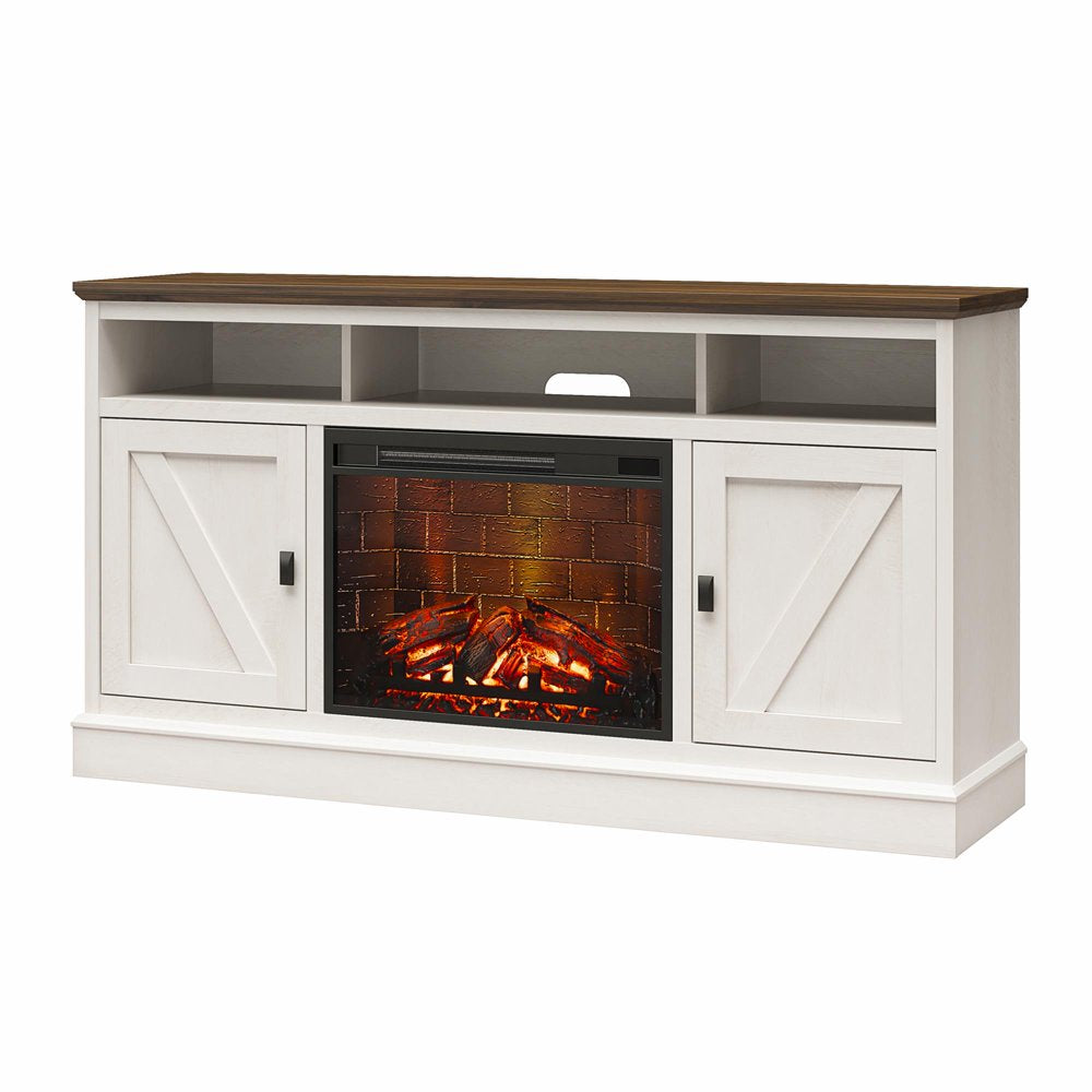 Ameriwood Home Ashton Lane Electric Fireplace TV Stand for Tvs up to 65", Magnolia Oak/Columbia Walnut