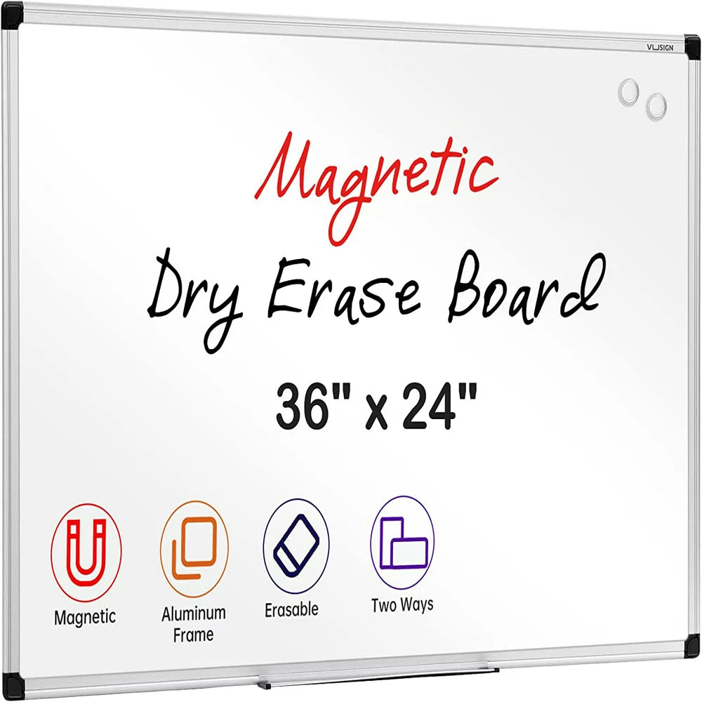 VUSIGN Magnetic Whiteboard Dry Erase Board, 36 X 24 Inches, Wall Mounted White Board with Pen Tray, Silver Aluminium Frame