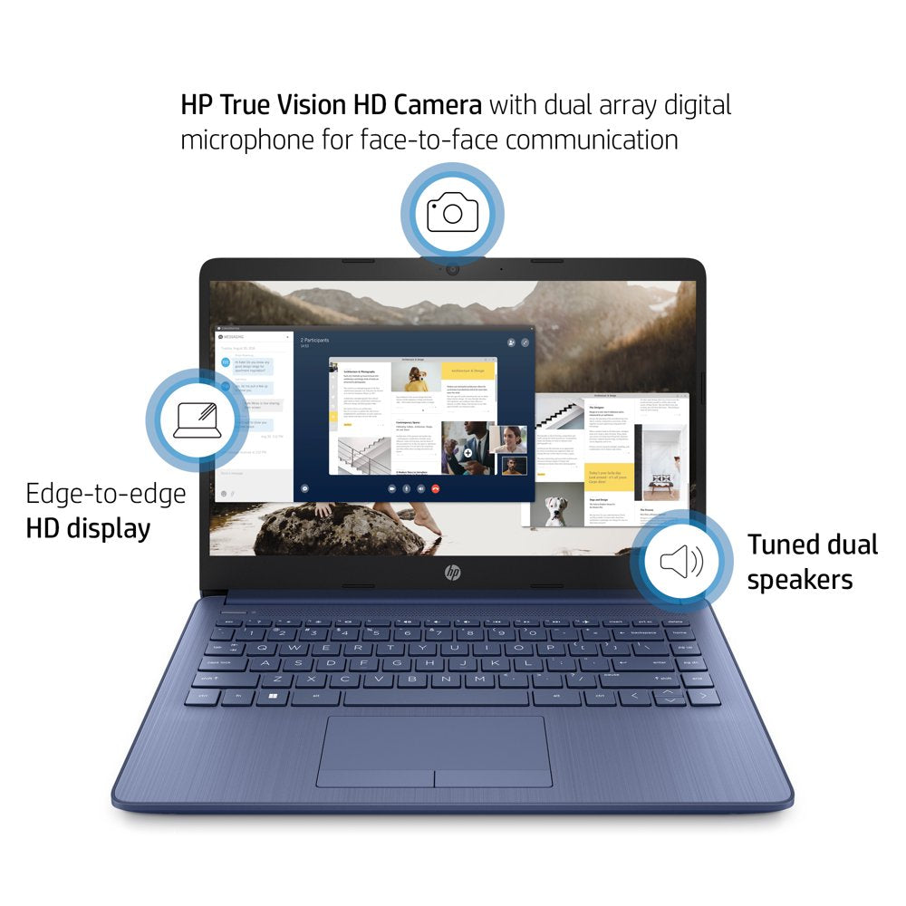 HP Stream 14" Laptop, Intel Celeron N4120, 4GB RAM, 64GB Emmc, Blue, Windows 11 (S Mode) with Office 365 1-Yr, 14-Cf2111Wm