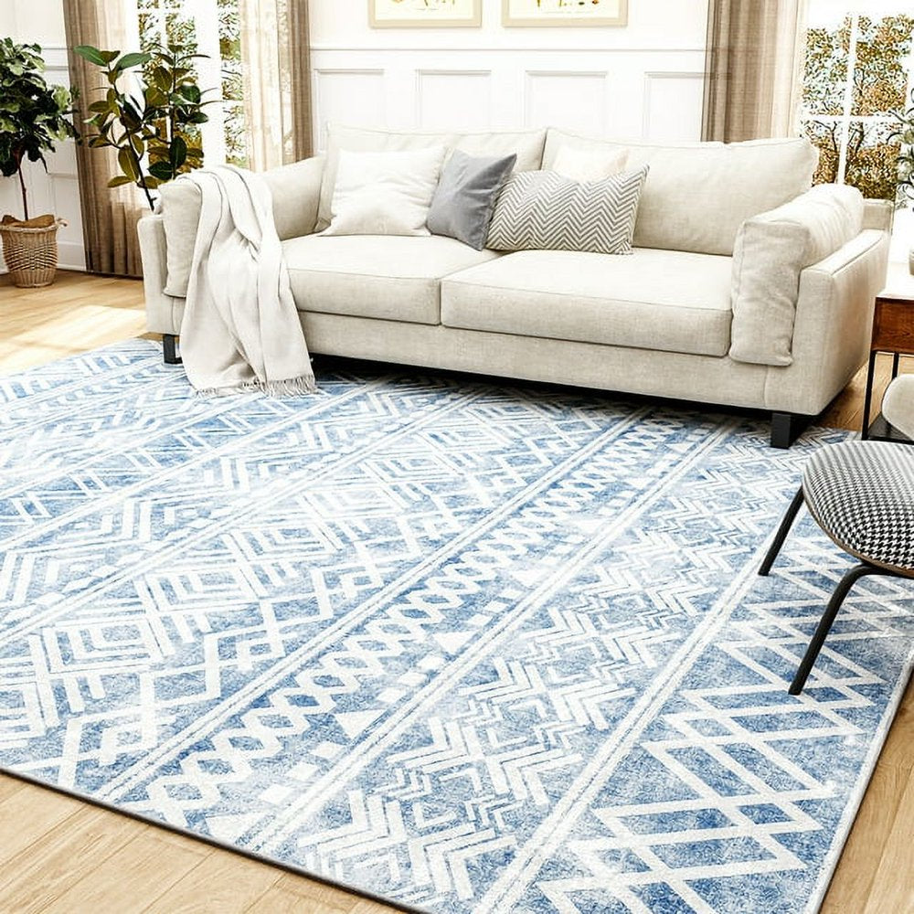 SIXHOME 4'X6' Area Rugs for Living Room Washable Rugs Boho Large Area Rug Modern Geometric Neutral Carpet and Area Rugs for Home Decor Foldable Non Slip Bedroom Rugs Blue