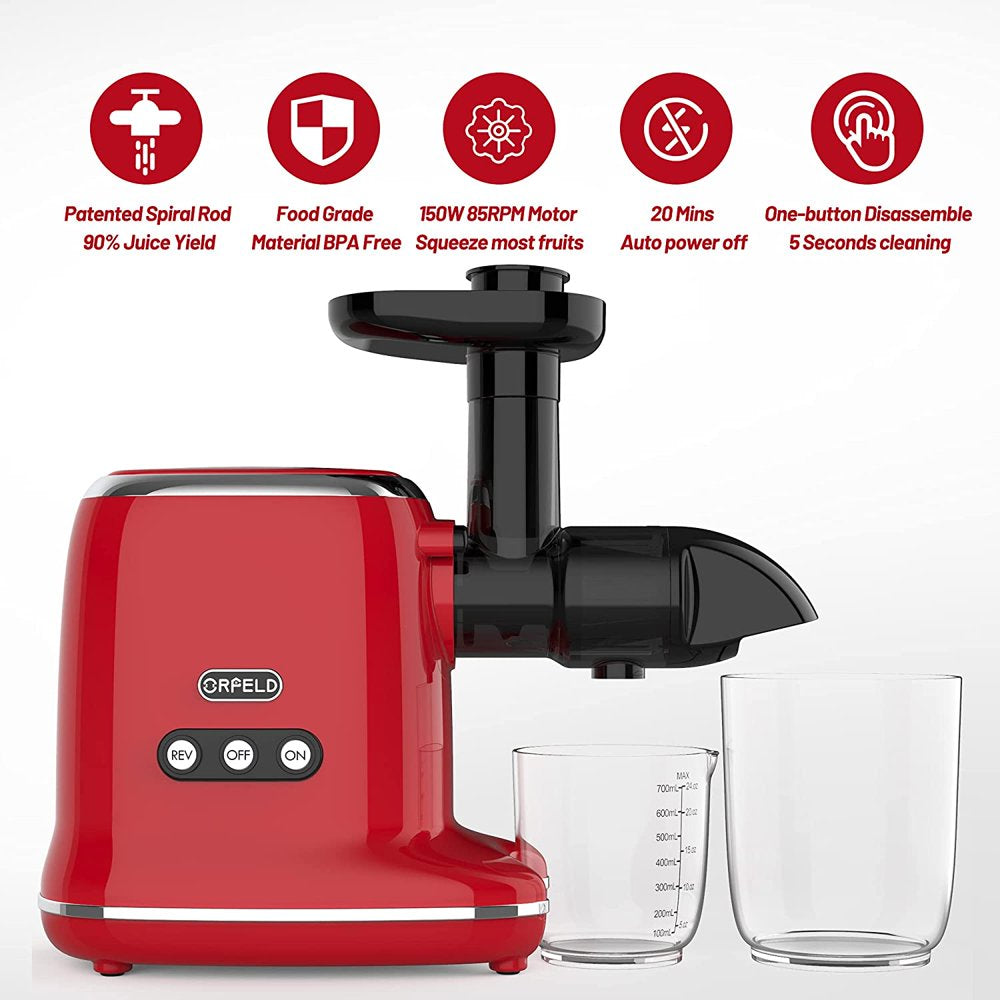 ORFELD Juicer Machines for Fruits Vegetable Cold Press Juicer Centrifugal Juicer Quiet Motor 150W, Red