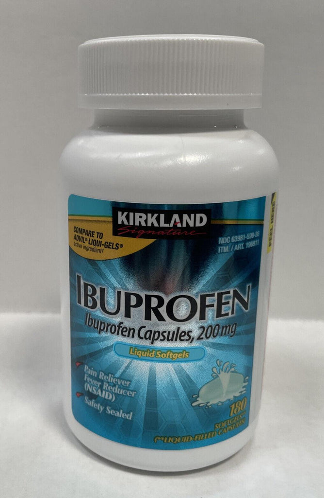 Kirkland Signature Ibuprofen Liquid Softgels 180 Capsules, 200Mg Pain/Fever