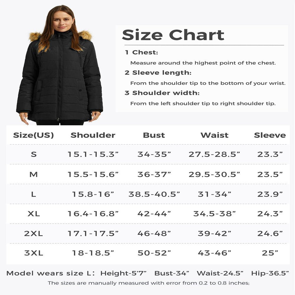 Wantdo Women'S Puffer Jacket Water Resistant Winter Coat Hooded Puffer Coats Black L